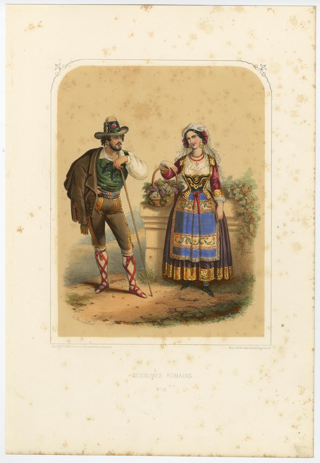 Antique Costume Print of Rome by A. Lacouchie (c.1850) A. Lacouchie [Moyen]