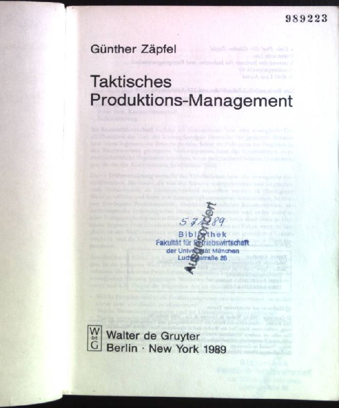 Taktisches Produktions-Management. - Zäpfel, Günther