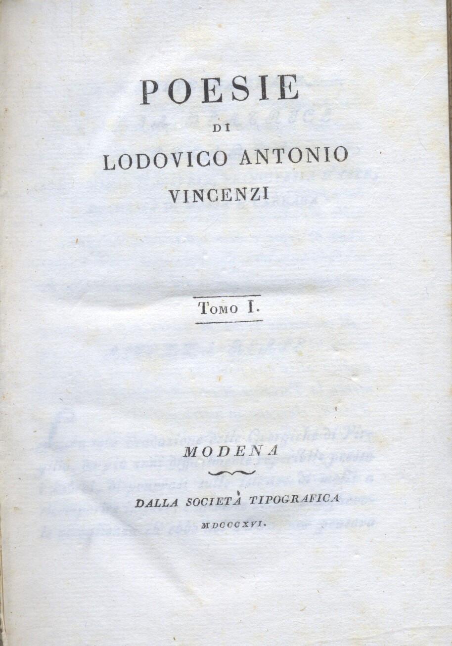 POESIE. von VINCENZI Lodovico Antonio.: buone Copertina rigida (1816 ...