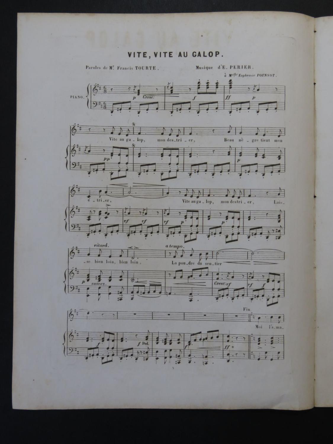 PERIER Émile Vite au Galop Chant Piano ca1850 by PERIER Émile Vite au ...