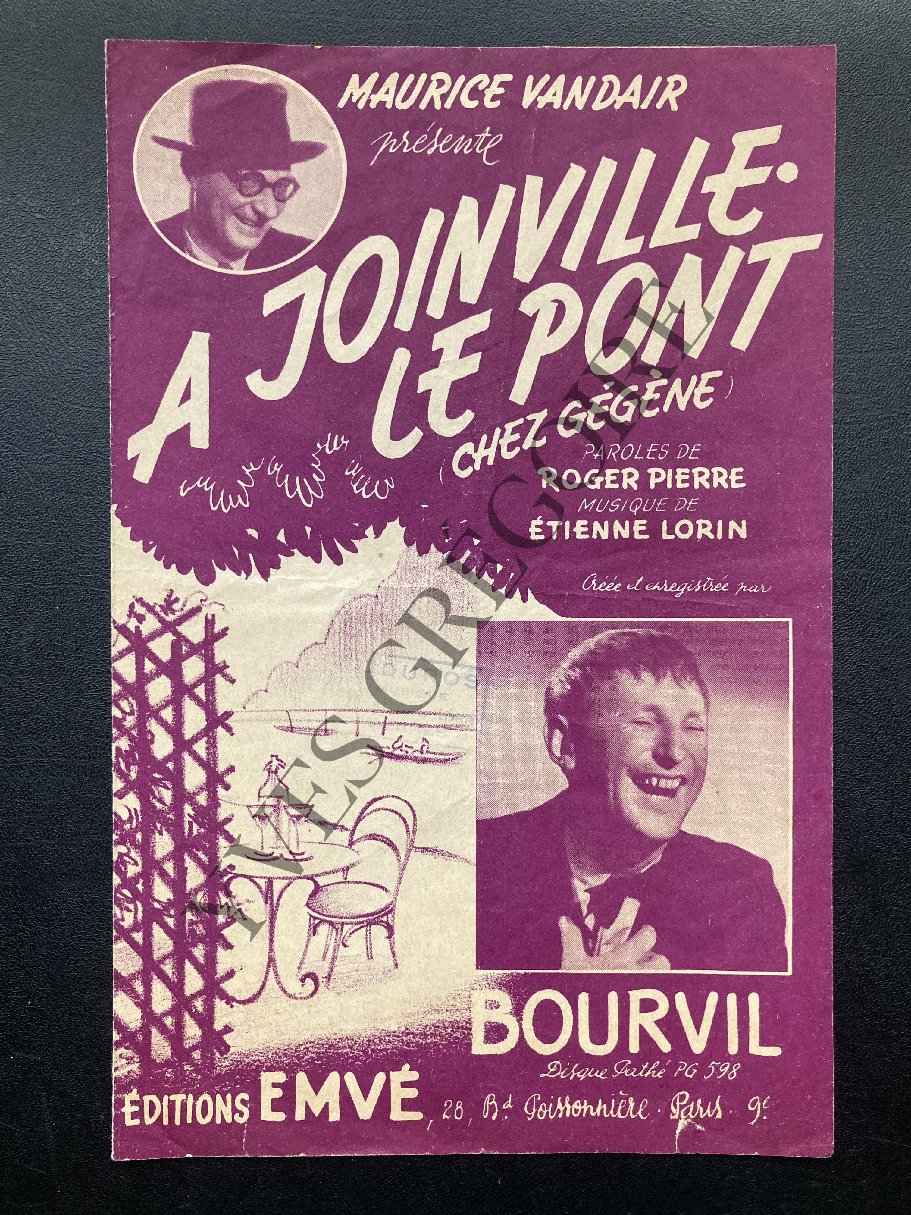 A JOINVILLE LE PONT (CHEZ GEGENE)-PARTITION MUSICALE ROGER PIERRE ET ETIENNE LORIN [Assez bon] [Couverture souple]