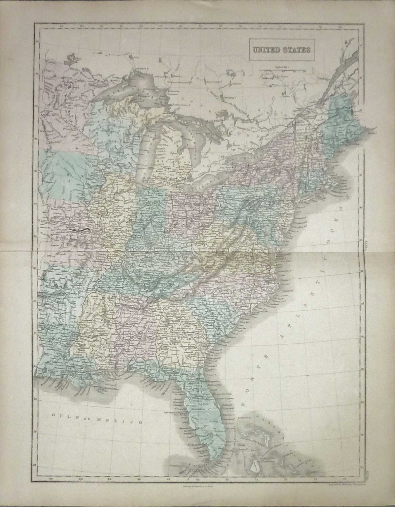 Map of United States (1854) 31 States by Hall, Sidney Very Good Softcover (1854) First Edition