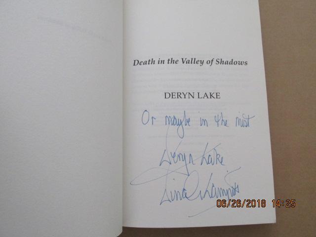 Death in the Valley of Shadows Signed in Both Names and Lined First Edition hardback in Dustjacket - Lake, Deryn