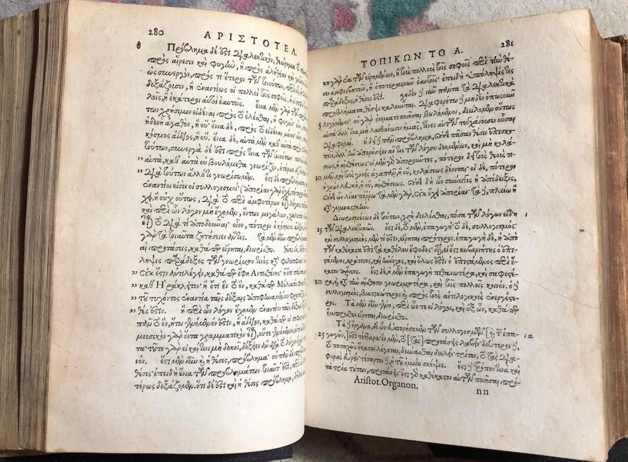 Aristotelis Organon, Tractatus de Animalium, Problemata [in Greek] by  Aristotle; edited by Friedrich Sylburg: Very Good Hardcover (1585) |  Moroccobound Fine Books, IOBA