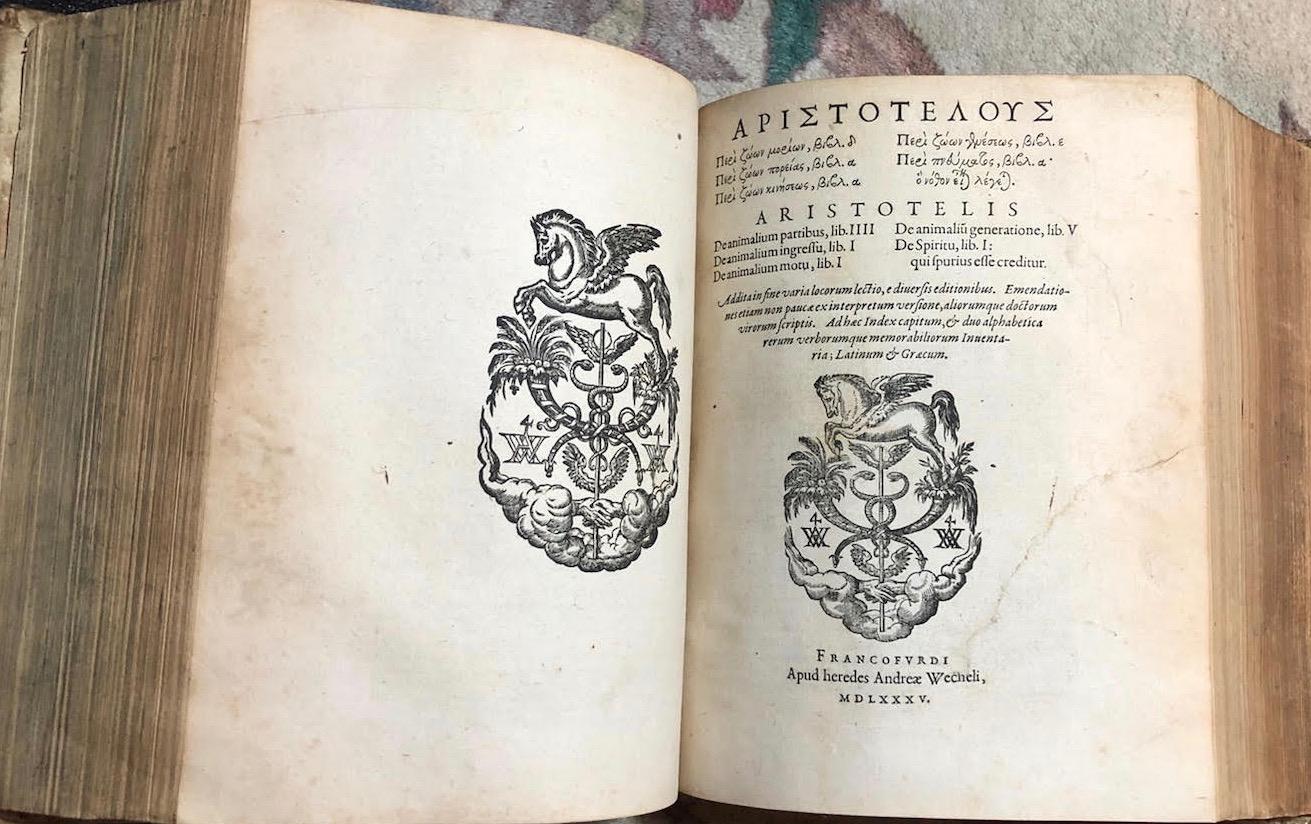 by Greek] Animalium, by Friedrich Books, [in Very de IOBA Good | Aristotelis Tractatus Sylburg: Aristotle; Moroccobound (1585) Hardcover edited Problemata Fine Organon,