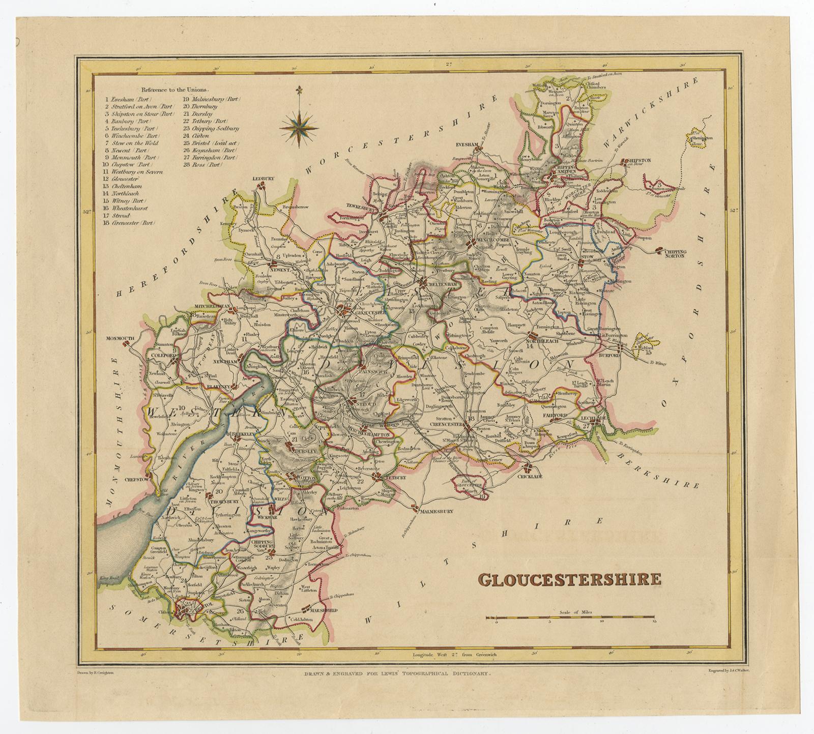 Antique Map of Gloucestershire by J. & C. Walker (c.1850) J. & C. Walker [Assez bon]