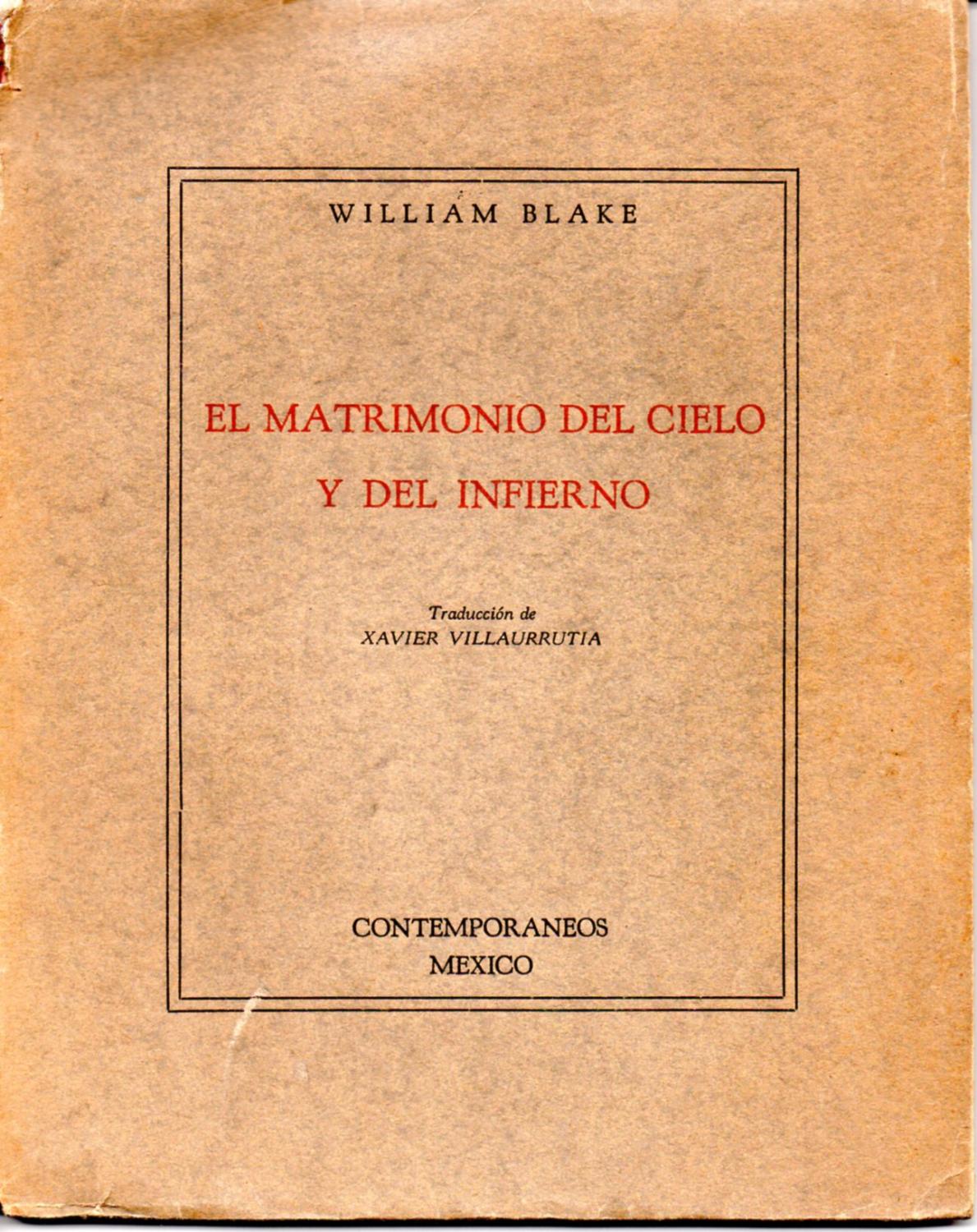 Il Matrimonio Del Cielo E Dell'inferno El matrimonio del cielo y del infierno by Blake, William: Muy bien