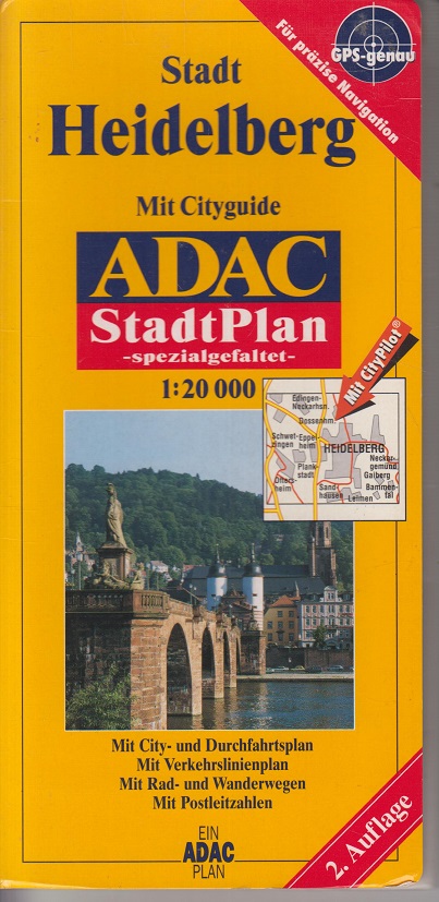 ADAC Stadtplan Stadt Heidelberg Mit Cityguide ; spezialgefaltet ; mit City- und Durchfahrtsplan ; mit Verkehrslinienplan ; mit Rad- und Wanderwegen ; mit Postleitzahlen ; GPS-genau. - Aczel, Richard