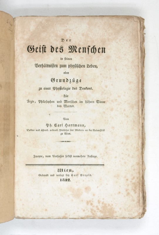 Der Geist des Menschen in seinen Verhältnissen zum physischen Leben, oder Grundzüge zu einer Physiologie des Denkens. - Hartmann, Philipp Karl.