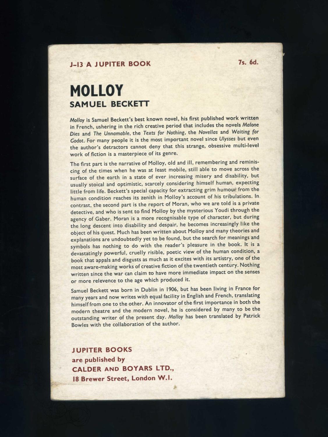 MOLLOY by Samuel Beckett: Very Good Original Wraps (1966 MOLLOY by Samuel Beckett: Very Good Original Wraps (1966