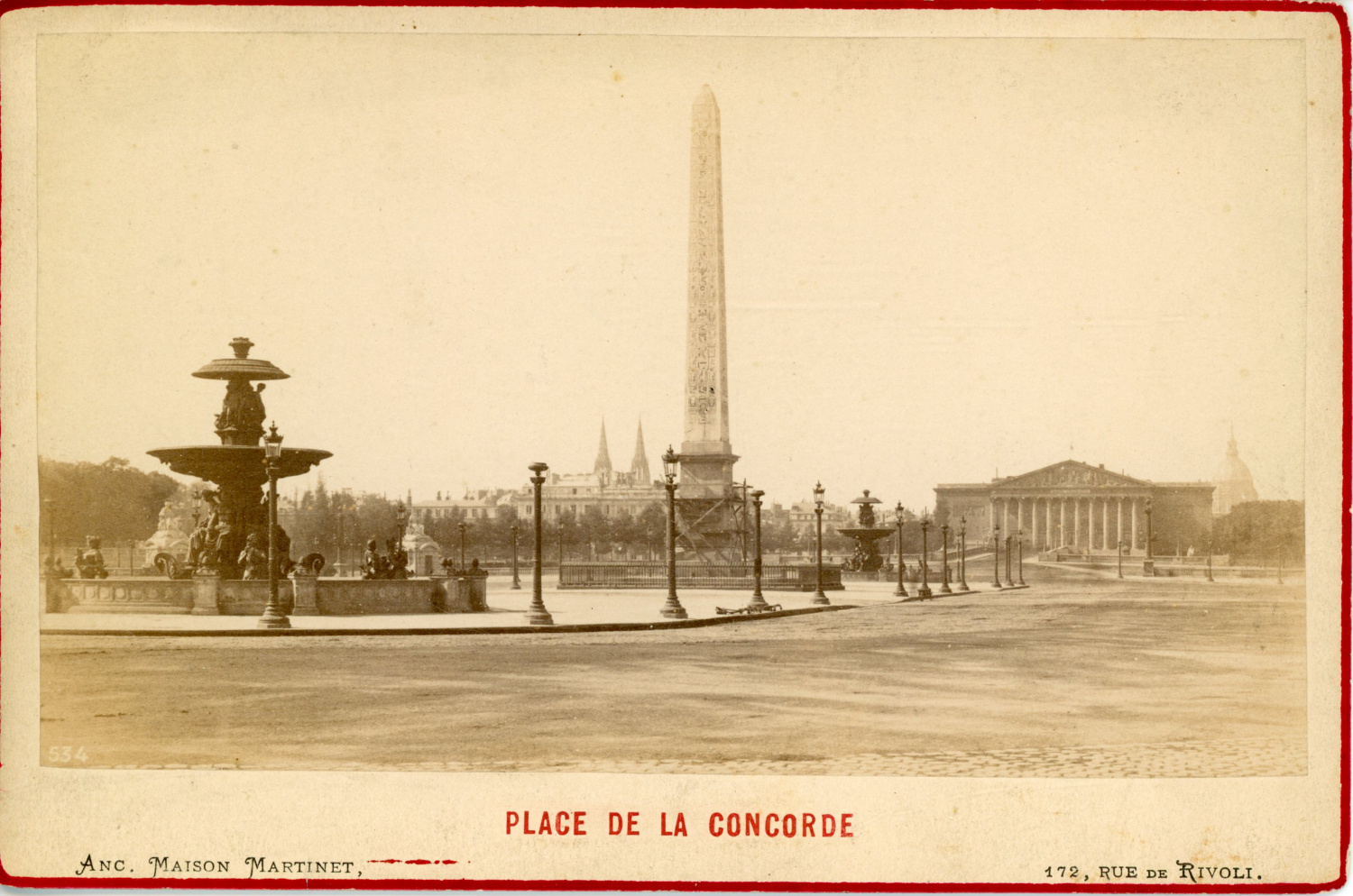 Place de la Concorde  Vintage albumen print Tirage albuminé Paris France 