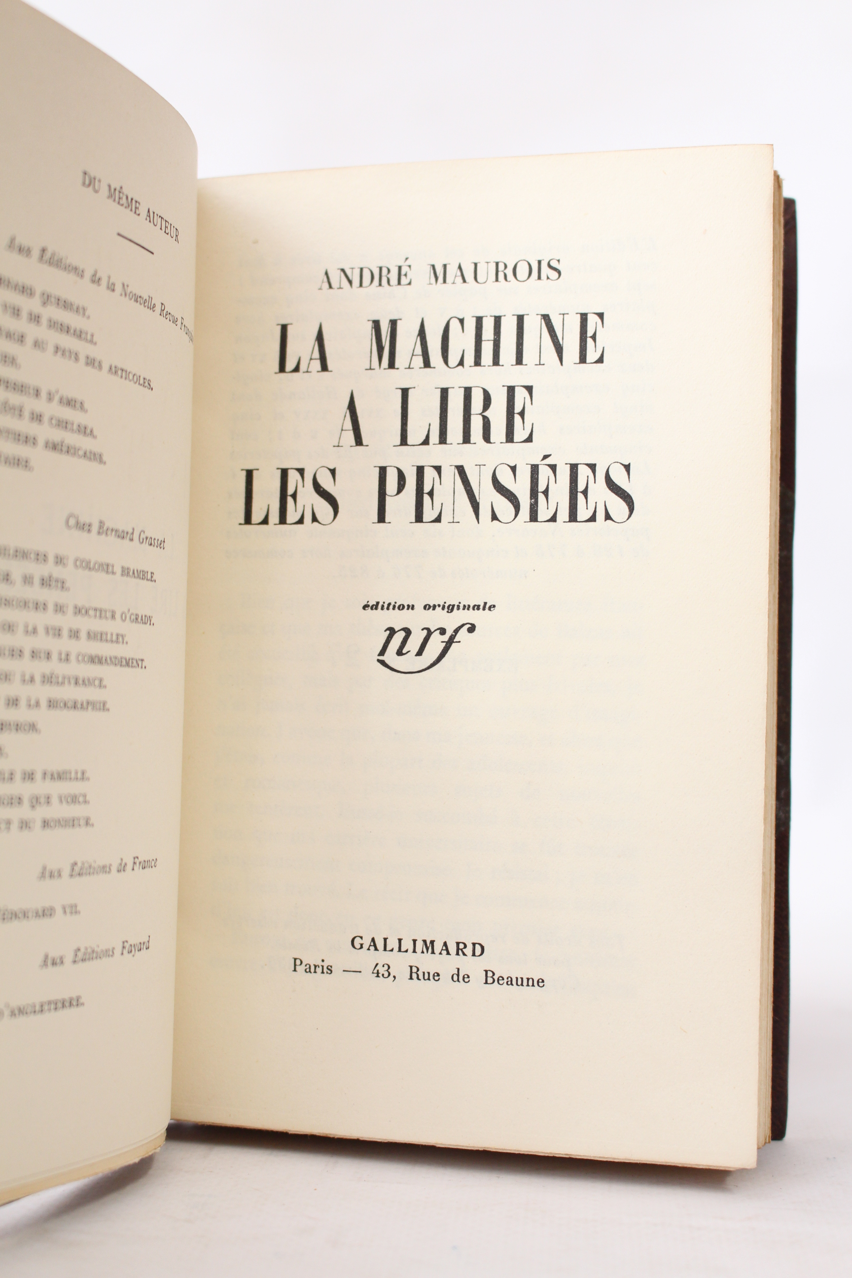 Lire Machine La machine à lire les pensées by André MAUROIS: Couverture rigide (1937 ...