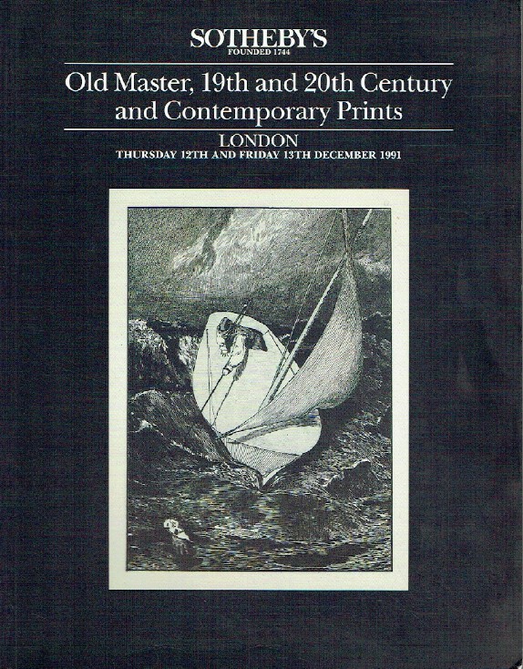 Sothebys December 1991 Old Master, 19th & 20th Century and Contemporary Prints Sothebys [Satisfaisant]