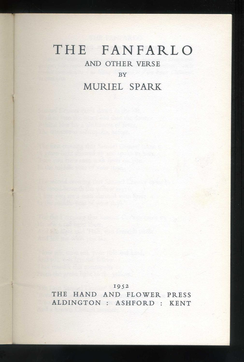 The Fanfarlo and Other Verse by Muriel Spark: Very Good Soft cover ...