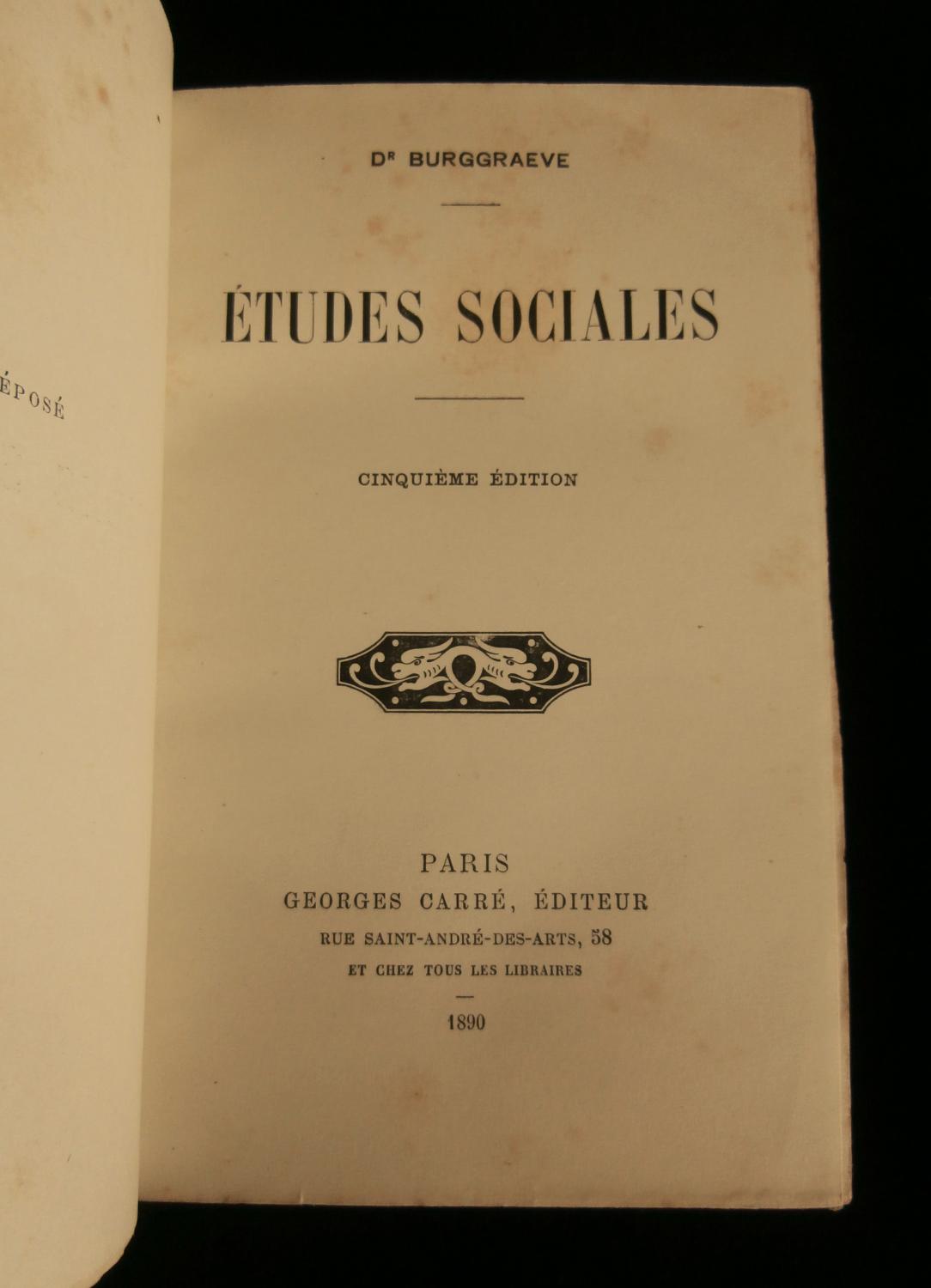 ETUDES SOCIALES . by BURGGRAEVE Adolphe Dr. | Librairie Franck LAUNAI