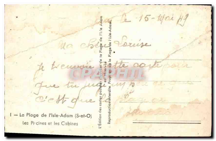 Carte Postale Ancienne La Plage de l'Isle Adam S et O les Piscines et ...