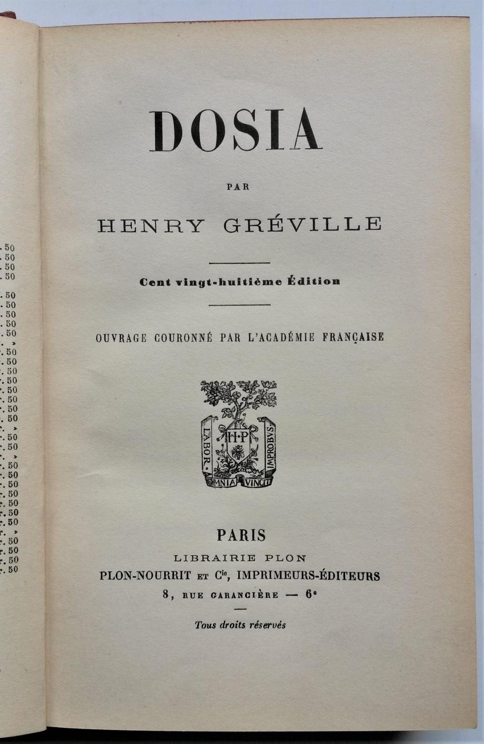 Dosia by Henry Greville: Gut bis sehr gut Hardcover (1920) | Das ...