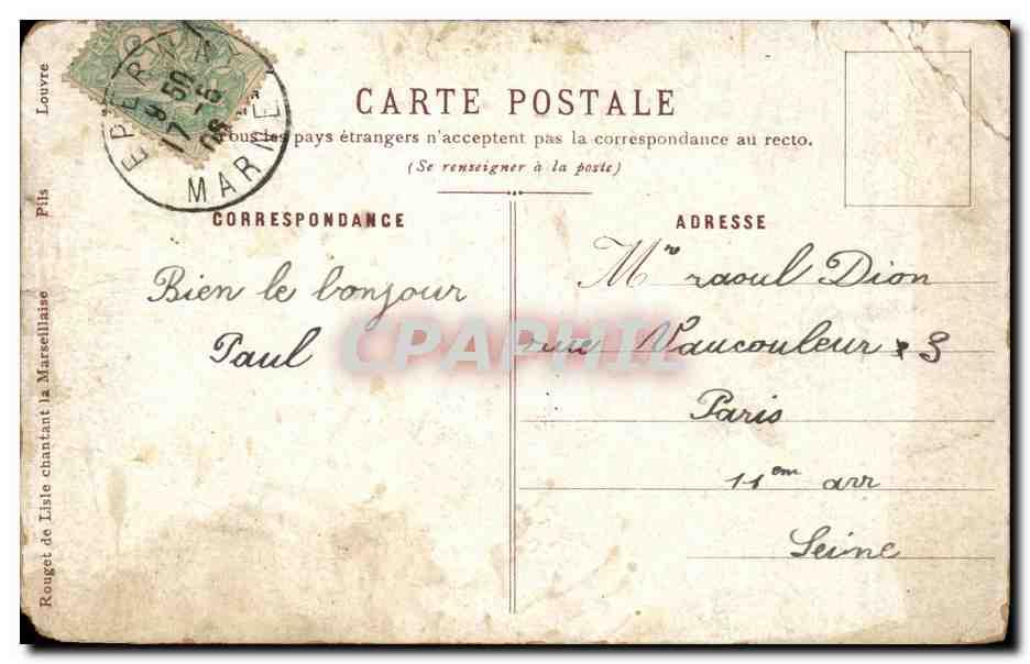 Carte Postale Ancienne Rouget de lIsle chantant la Marseillaise ...