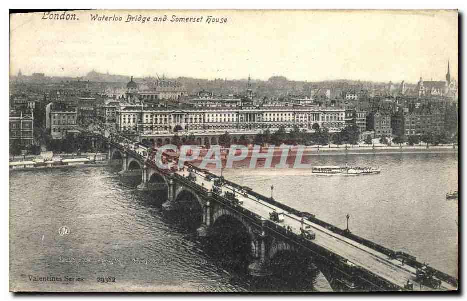 Carte Postale Ancienne London Waterloo Bridge And Somerset House ...