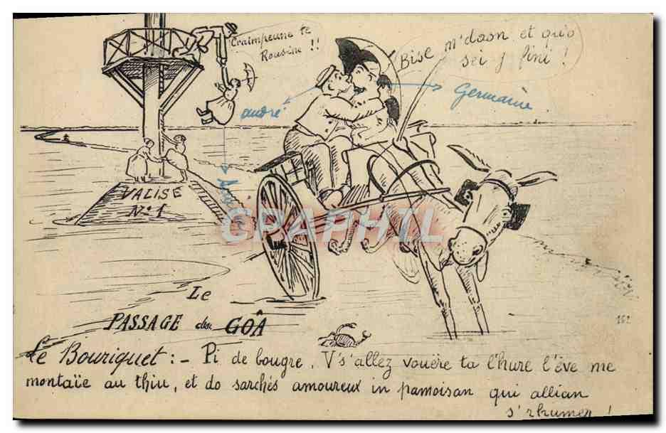 Carte Postale Ancienne Le Passage De Goa Le Bouriquet Ane Mule Humour Manuscript Nbsp Nbsp Paper Nbsp Collectible Cpaphil