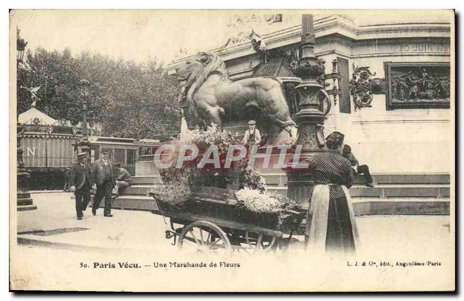 Carte Postale Ancienne Paris Vecu Une Marchande De Fleurs Metiers Lion De Belfort Top Manuscript Nbsp Nbsp Paper Nbsp Collectible Cpaphil