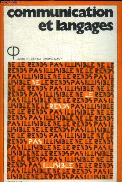 COMMUNICATIONS ET LANGAGES - N° 14 - JUIN 1972 - LINGUISTIQUE ...