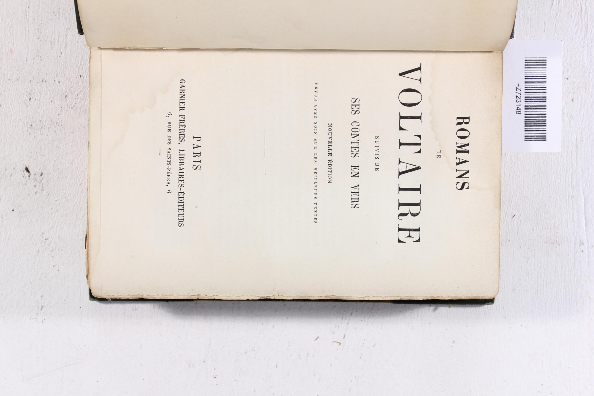 Romans de Voltaire Suivis de Ses Contes en Vers (Novels of Voltaire ...