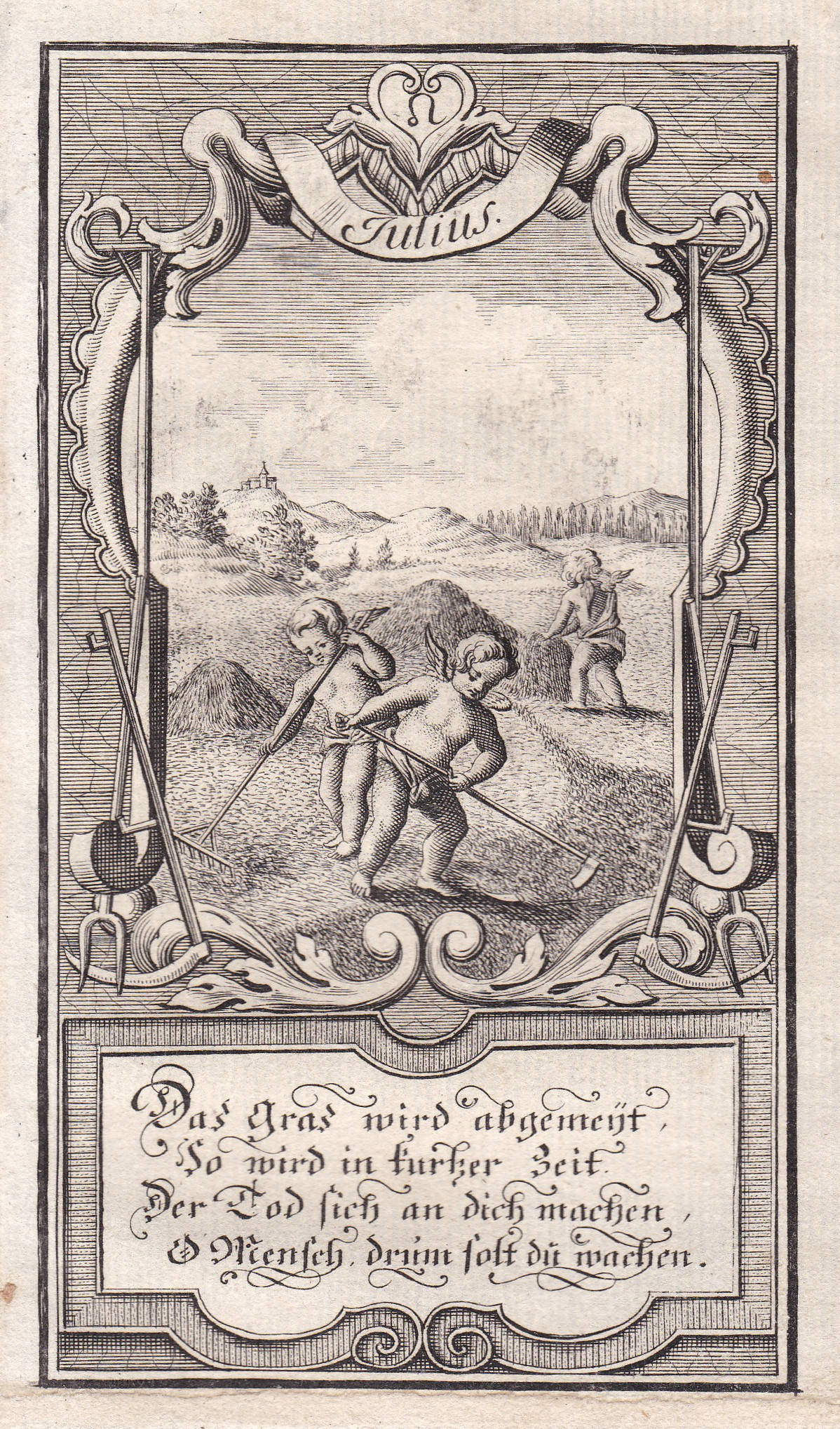  julius juli july monat month monate months von original kupferstich 1750 kunst grafik 