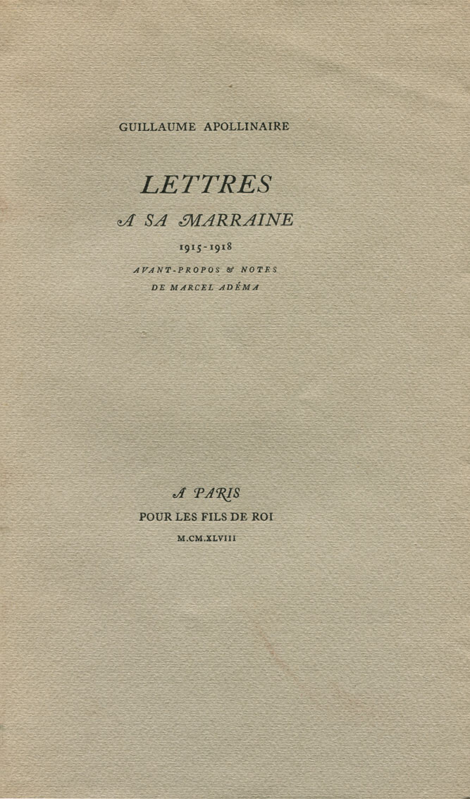Lettres à sa Marraine. by APOLLINAIRE (Guillaume) :: Très bon ...