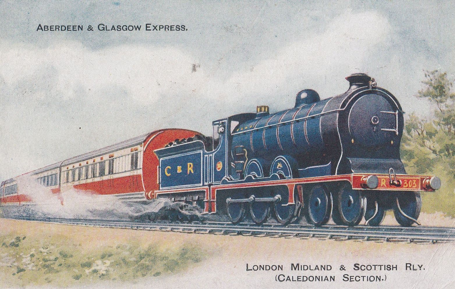 LMS Aberdeen & Glasgow Express Caledonian Section Train Postcard Manuscript / Paper Collectible