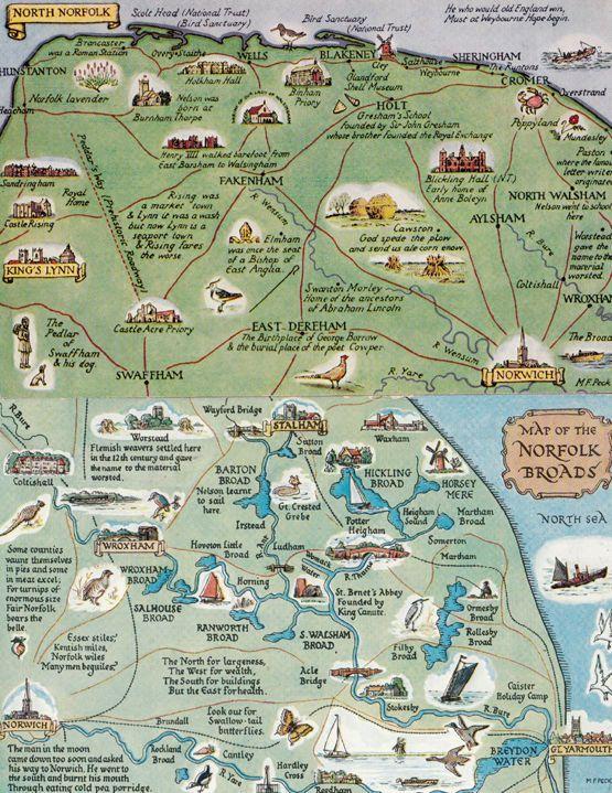 Map Of Norfolk Villages North Norfolk Kings Lynn Village Map Bird Broads Boats Vintage 2X Postcard  S: Manuscript&Nbsp;/&Nbsp;Paper&Nbsp;Collectible | Postcard Finder
