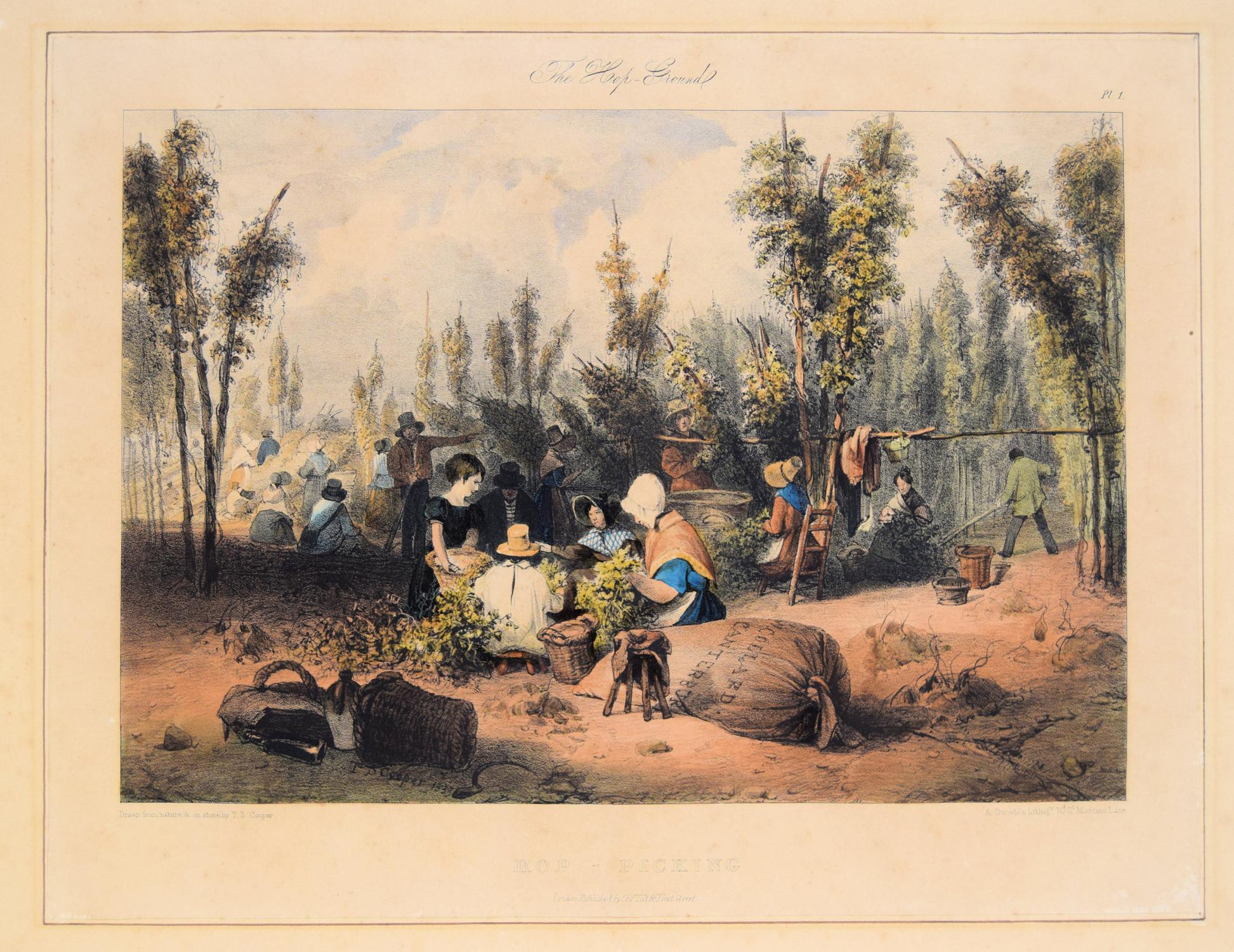 THE HOP GROUND. Drawn from Nature and on stone by T. S. Cooper. FOUR LITHOGRAPHS FROM COOPER'S SERIES OF SIX PLATES. They are Plate 1 HOP - PICKING;