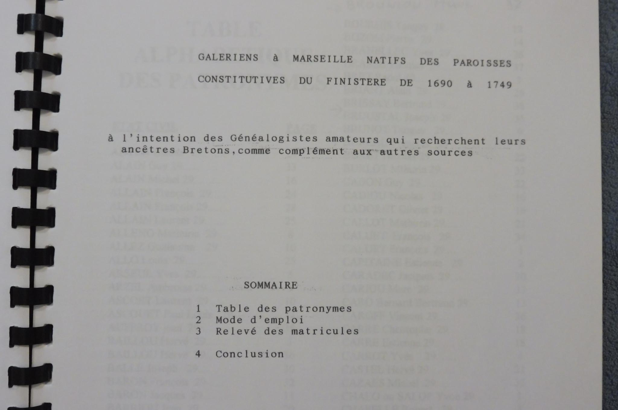 Relevé des galériens originaires du Finistère dans les Matricules des ...