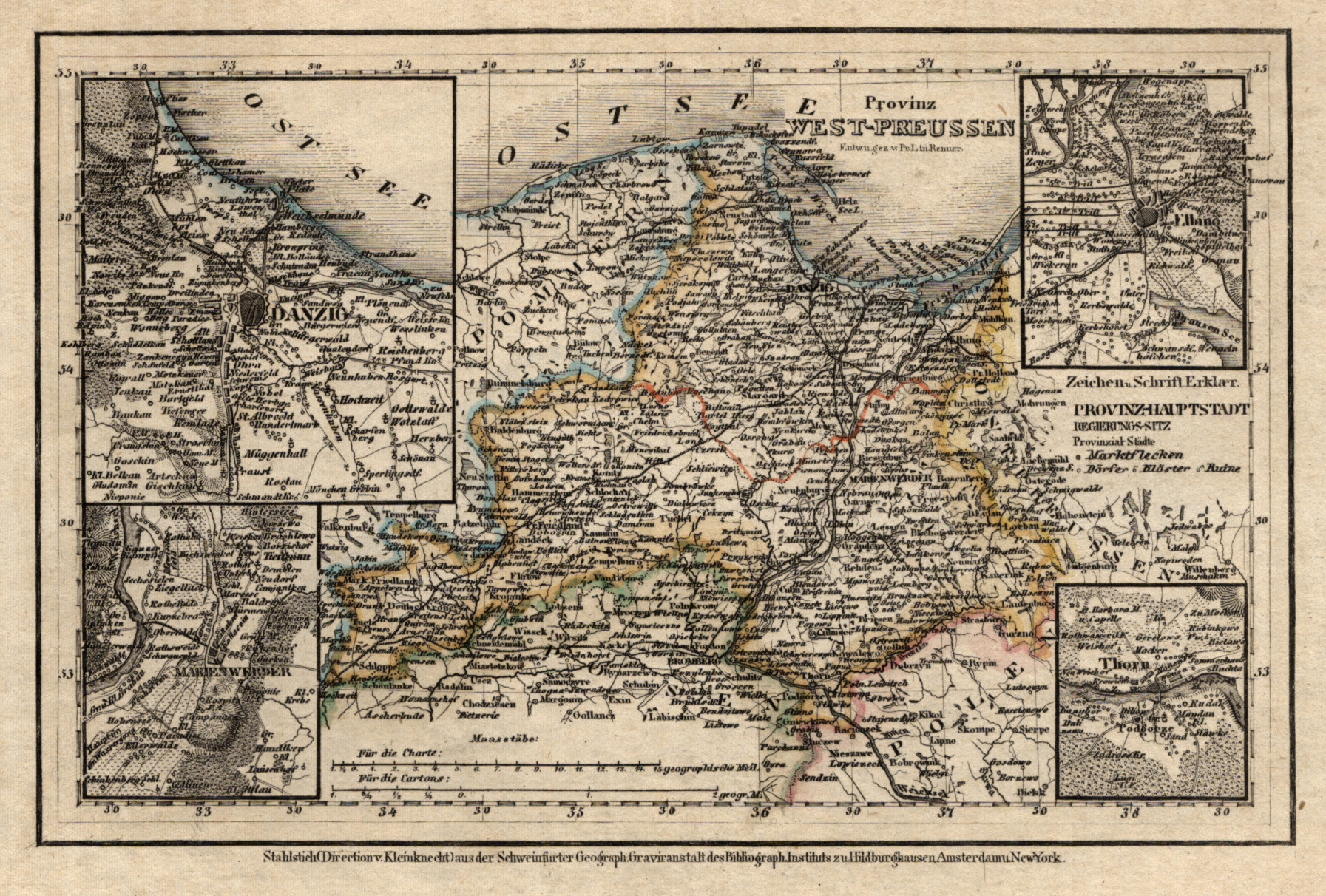 Stahlstich- Karte, v. Renner b. B.I., "Provinz Westpreussen". by