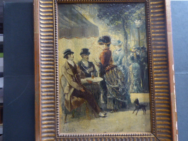 [Signé] Huile sur panneau: "Pause rafraîchissante de bourgeois à Paris". VOGLER F. ( XIXe-XXe ) [ ]