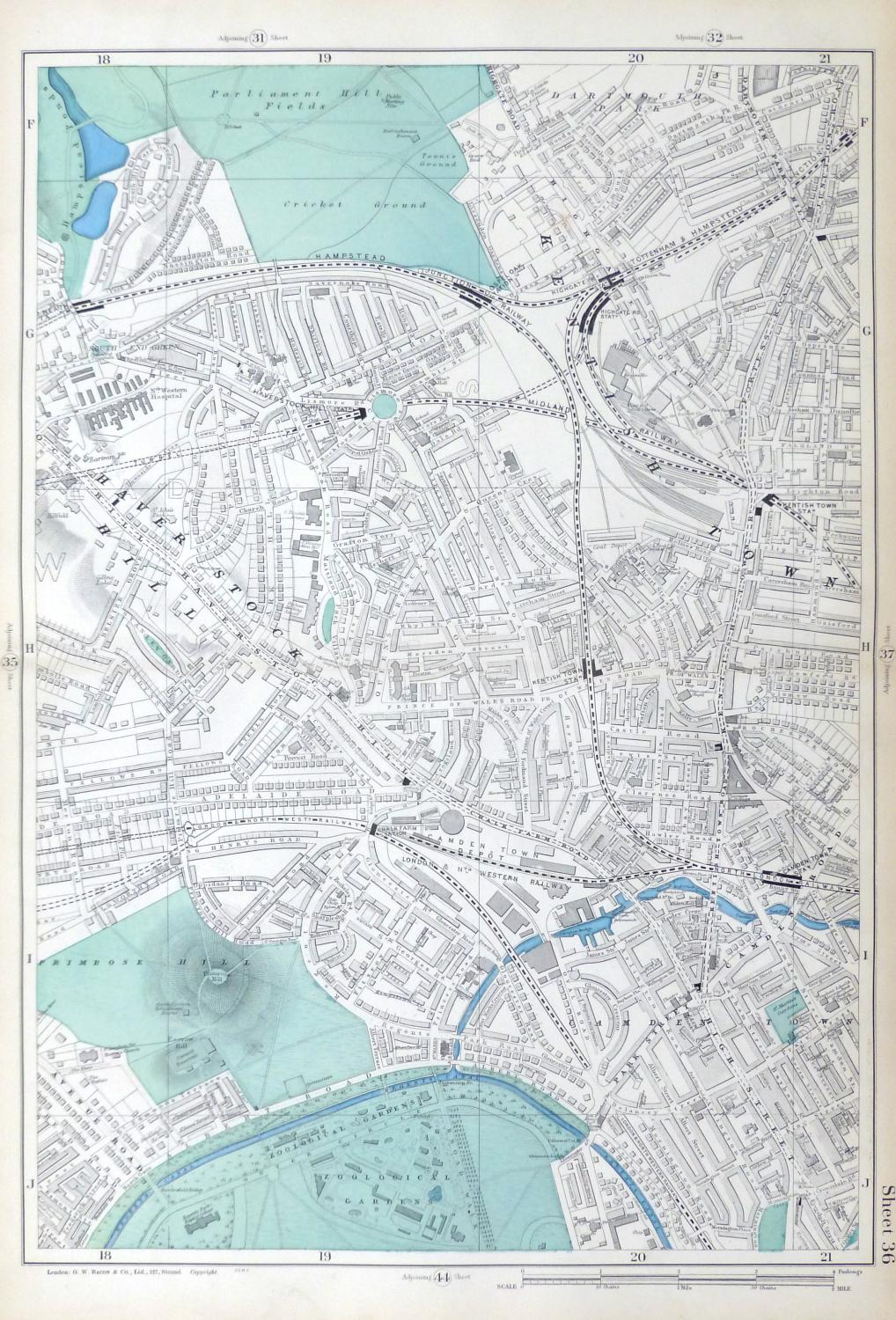 London 1888 map 6 Primrose Hill Kentish Town 