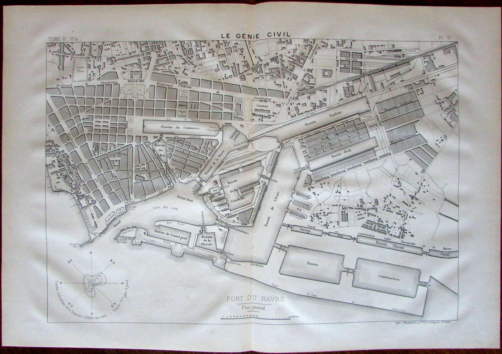 Port of Le Havre Normandy France Engineering 1881 fine old vintage antique map [Good]