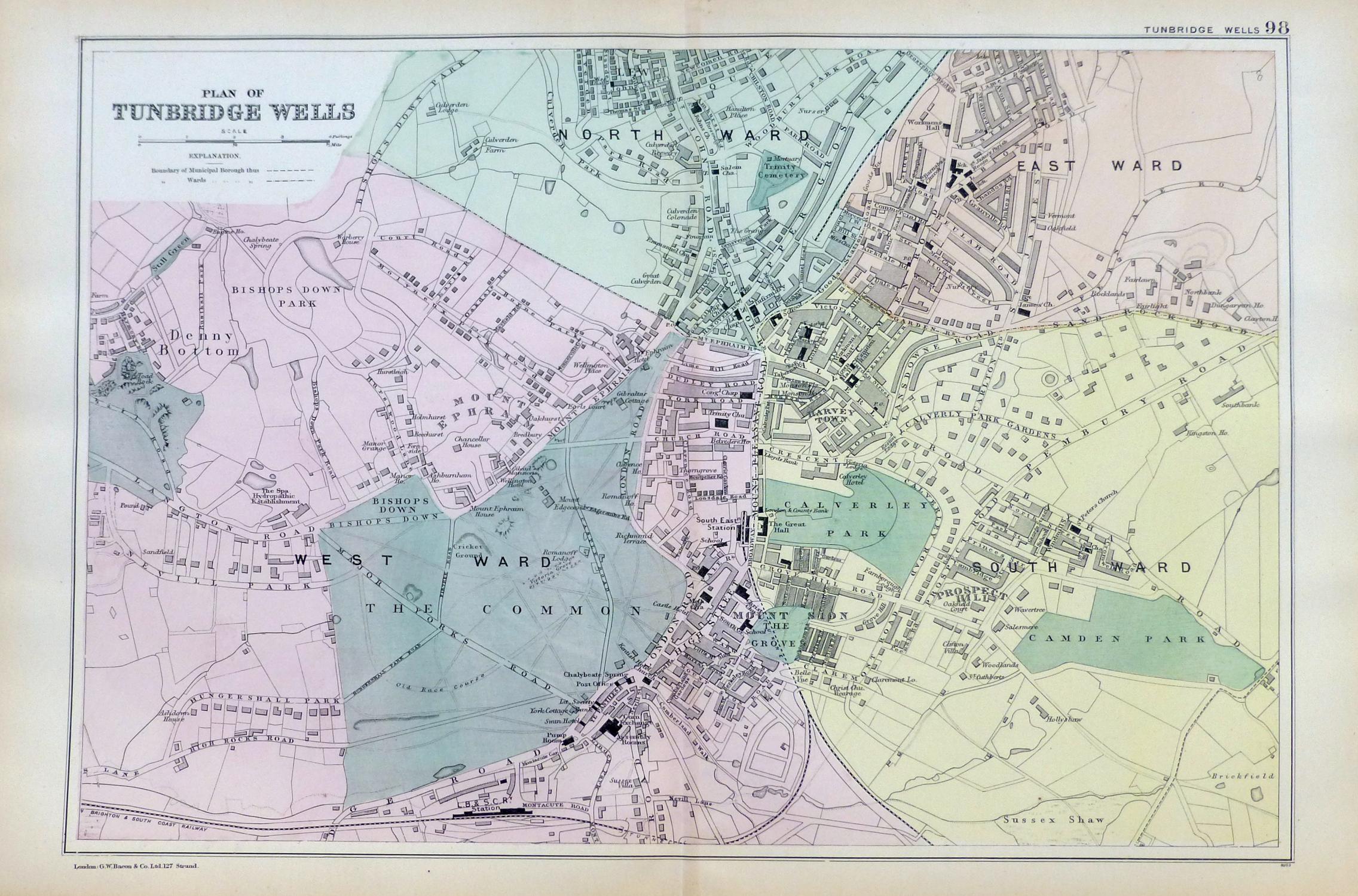 Map Of Tunbridge Wells Tunbridge Wells - Original Antique Map / City Street Plan By G.w. Bacon.:  (1899) Map | End Of The World Maps.
