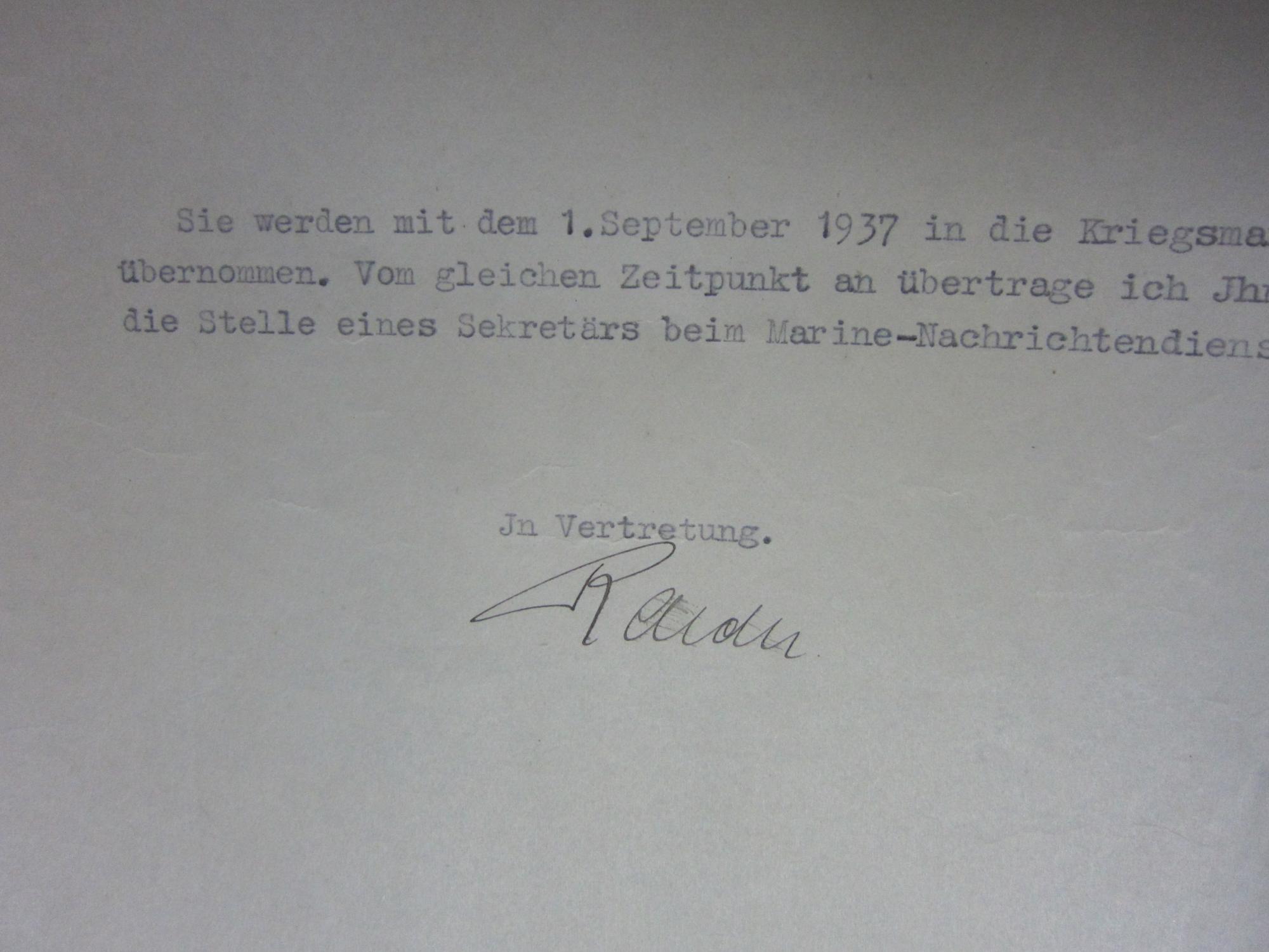 Hand signed document by Great admiral Erich Raeder by Great admiral ...
