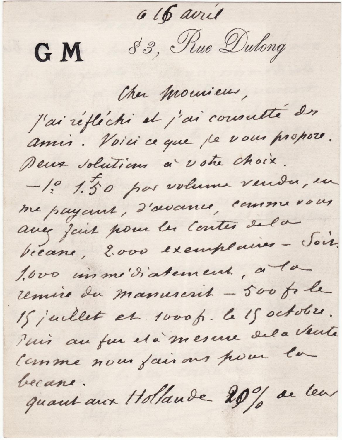 Caracteristiques Principales De L Art D Ecrire De Maupassant MAUPASSANT Lettre autographe signée les Contes de la Bécasse by Guy de