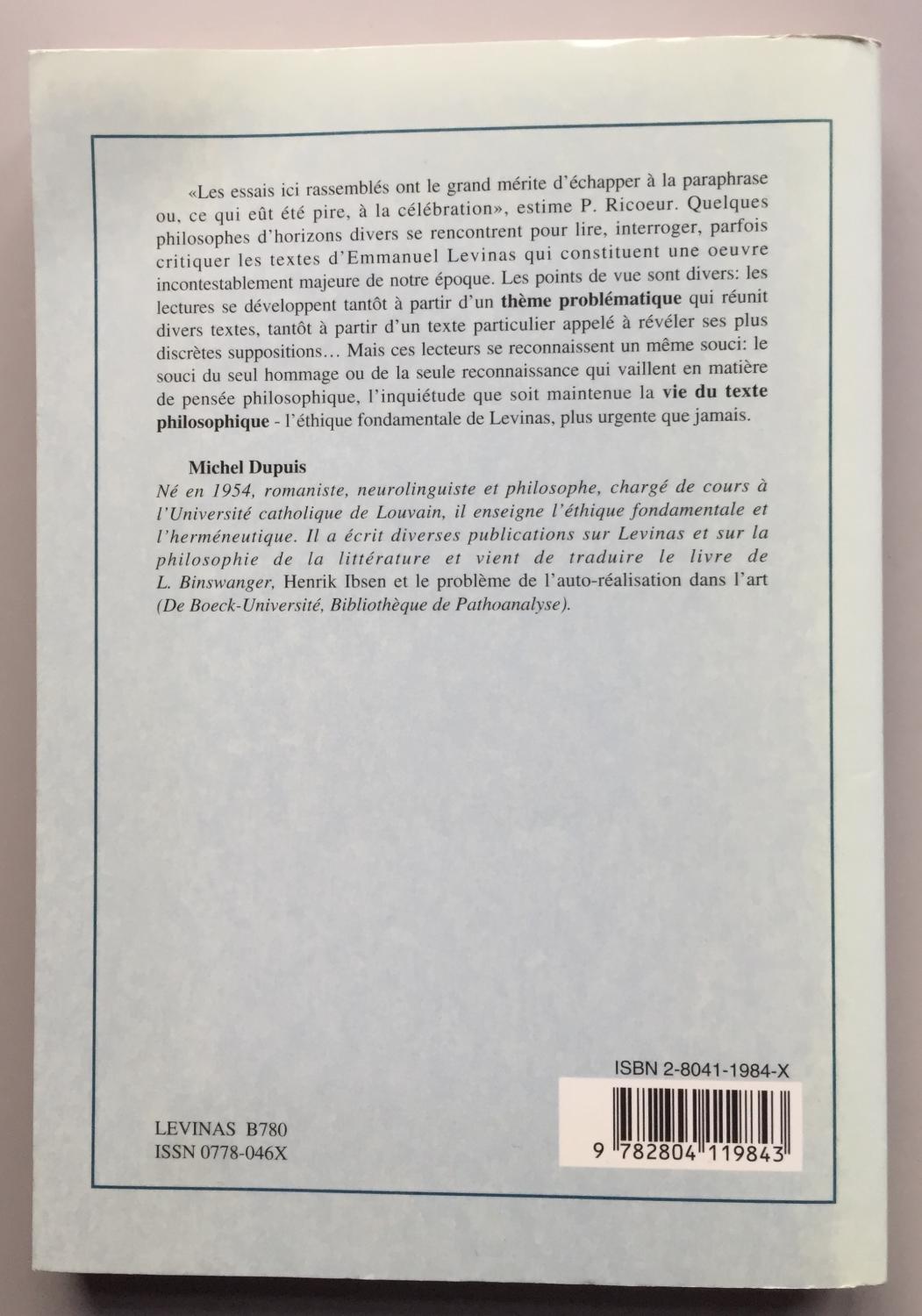 Levinas en contrastes (Le Point philosophique) (French Edition):  9782804119843: M Dupuis: Books 
