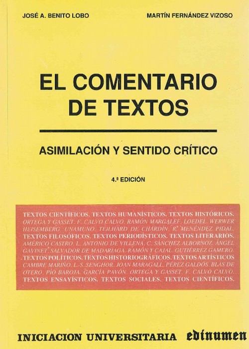 Comentario de textos, El. Asimilación y sentido crítico. - Benito Lobo, José Antonio y Martín Fernández Vizoso