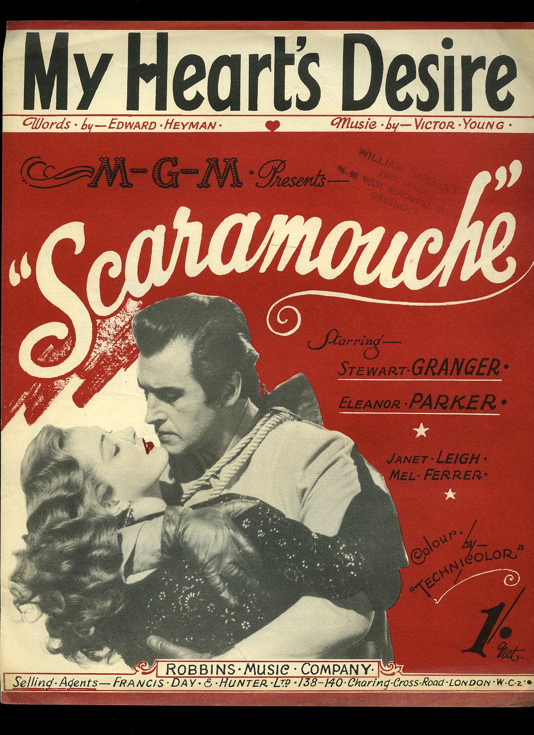 My Heart's Desire from the M.G.M. Motion Picture 'Scaramouche' [Vintage Piano Sheet Music Number