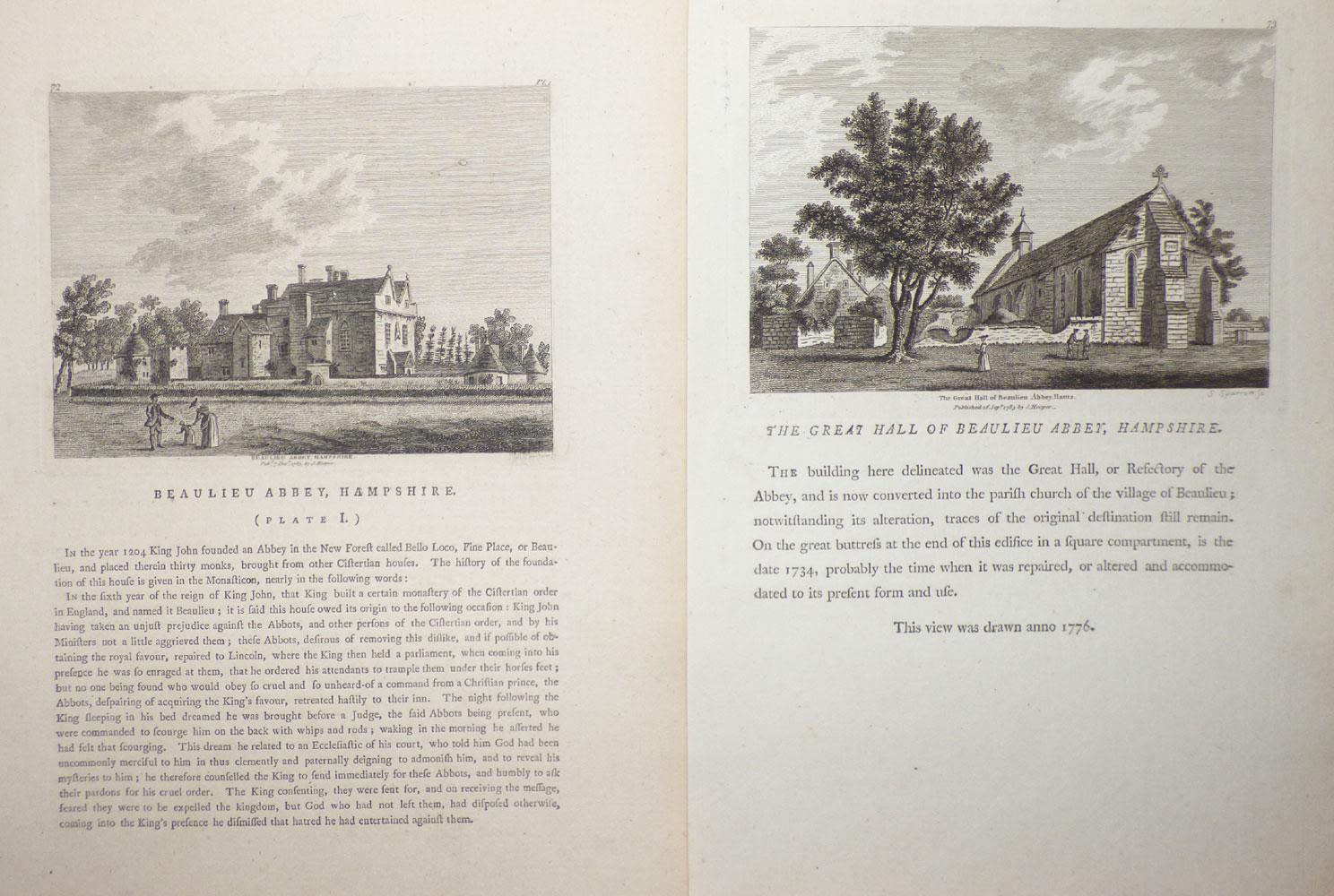 Hampshire grabado por S Beaulieu Abbey Sparrow Publicado en 1776 