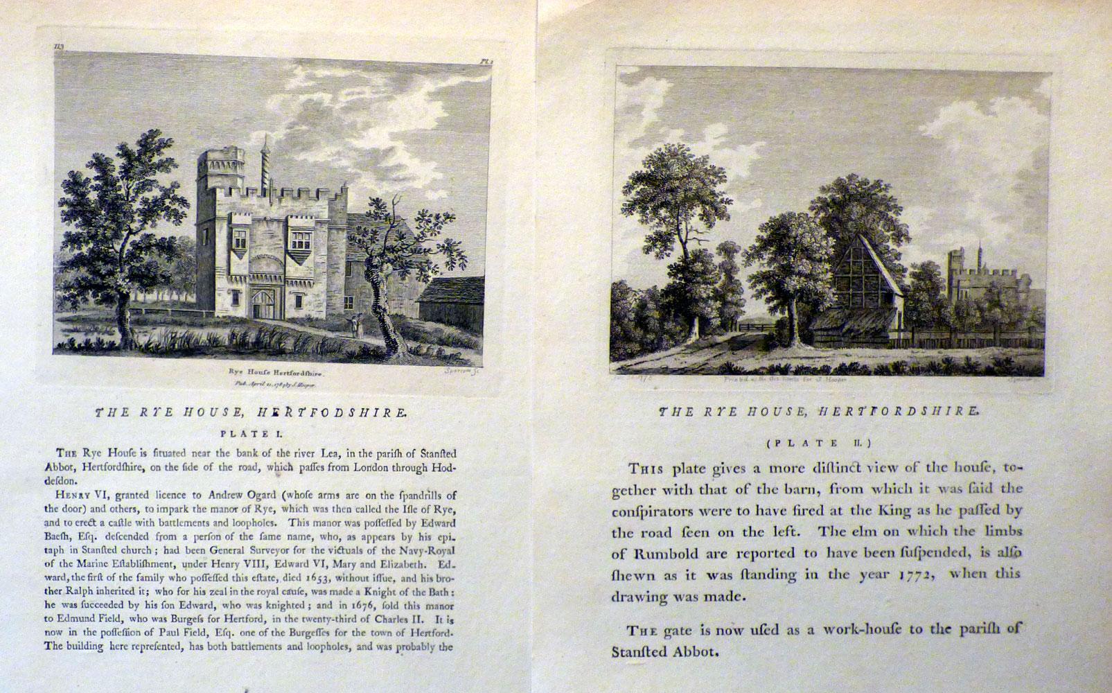 The Antiquities of England and Wales - THE RYE HOUSE , HERTFORDSHIRE (Plates I and II) GROSE, Francis (1731-1791) [Very Good]