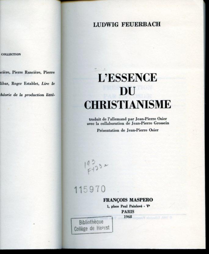 L'essence du Christianisme by Ludwig Feuerbach: Très bon Couverture ...