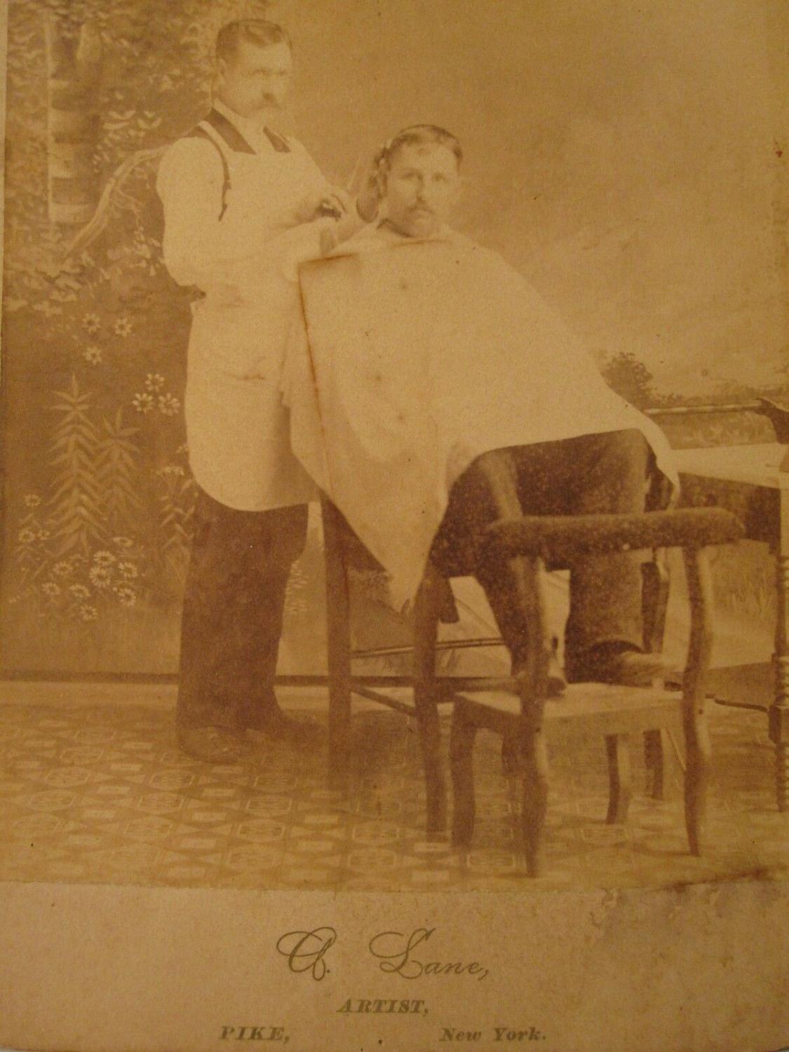 ANTIQUE VICTORIAN RARE! AMERICAN NYC NEW YORK BARBER SCISSORS CABINET CARD PHOTO [ ]