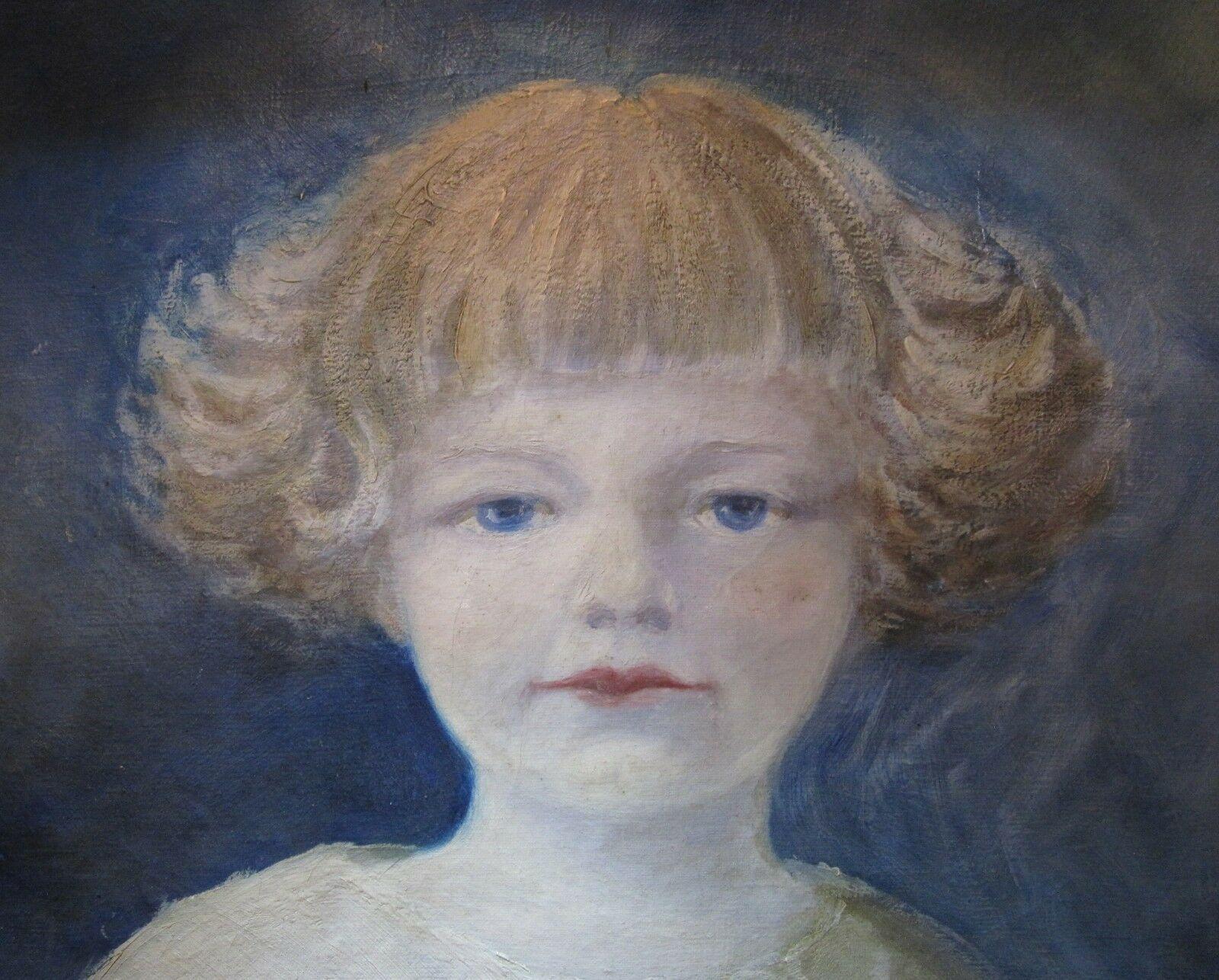 ANTIQUE AMERICAN FOLK ART OIL PAINTING YOUNG BLONDE GIRL WHITE DRESS ...