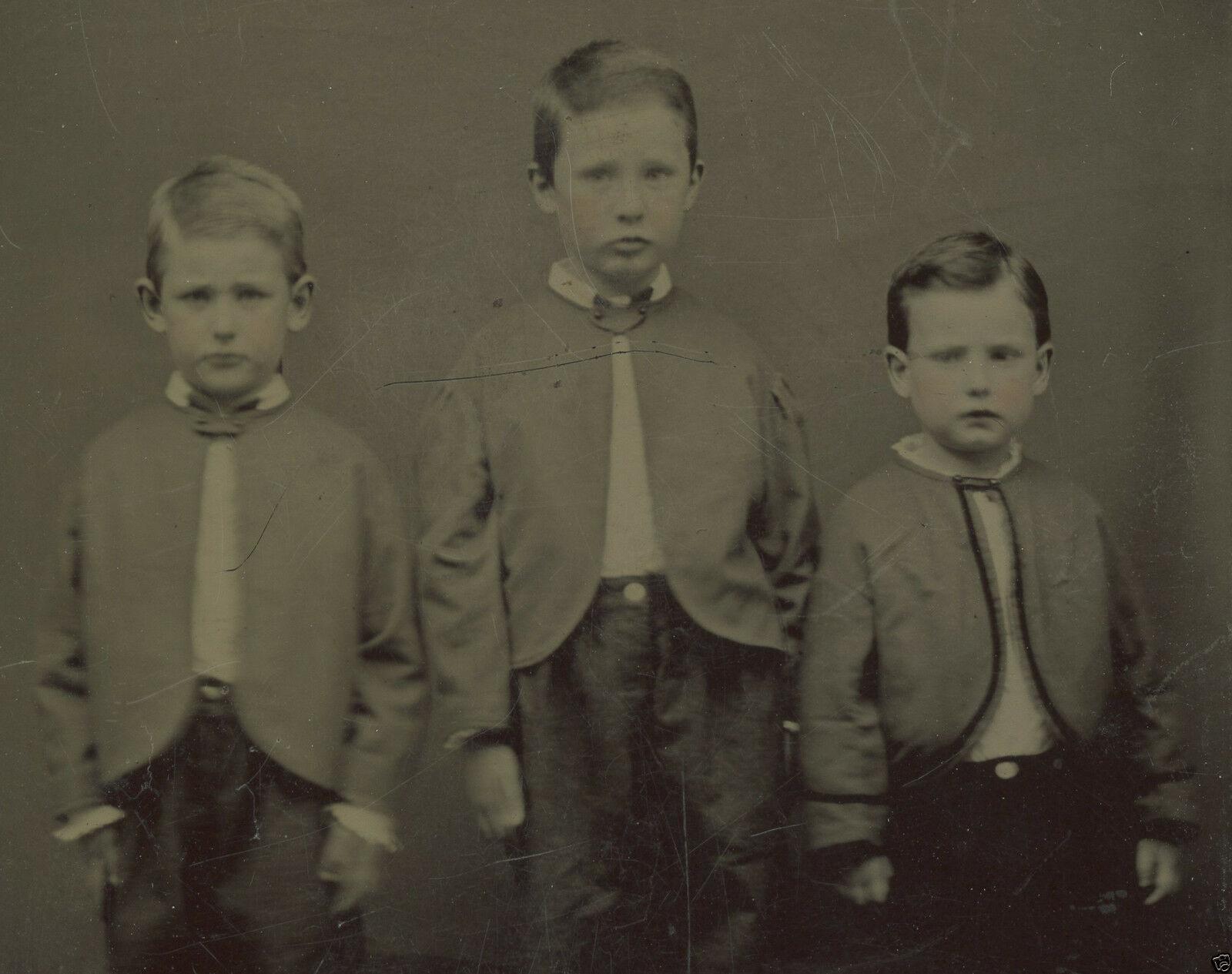 Tintype photo of three children, late 1800s Tintype photo of three children, late 1800s