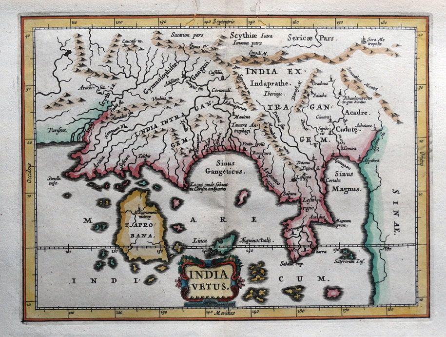 Ptolemy Map Sri Lanka S.e.asia, India, Taprobana, Sri Lanka,Malaysia, Cluver, Jansson Antique Map  1661: Map | Lindisfarne Prints